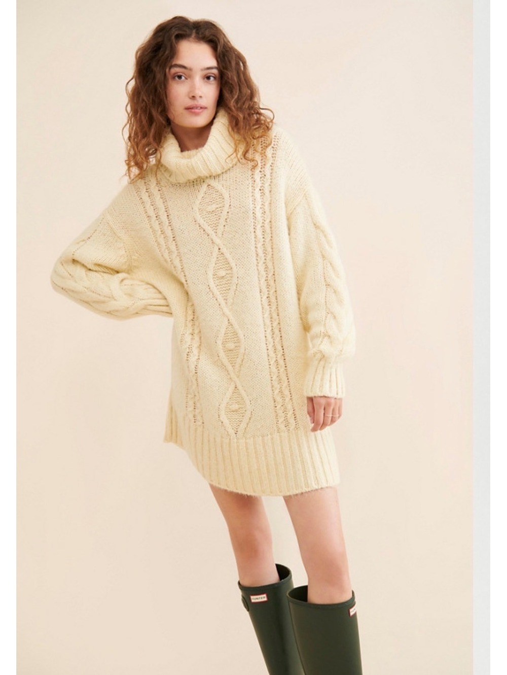Urban Outfitters Cream Cable Knit Turtleneck Sweater Dress Medium
